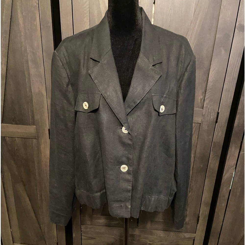 Stephanie Andrews Black Jacket Elastic Waist Crop, lined jacket  Size 16